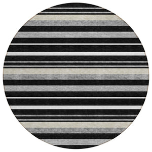 HomeRoots 5' Striped Washable Area Rug for Indoor and Outdoor Use – Durable, Stylish, and Easy to Clean! 8' Round 591731