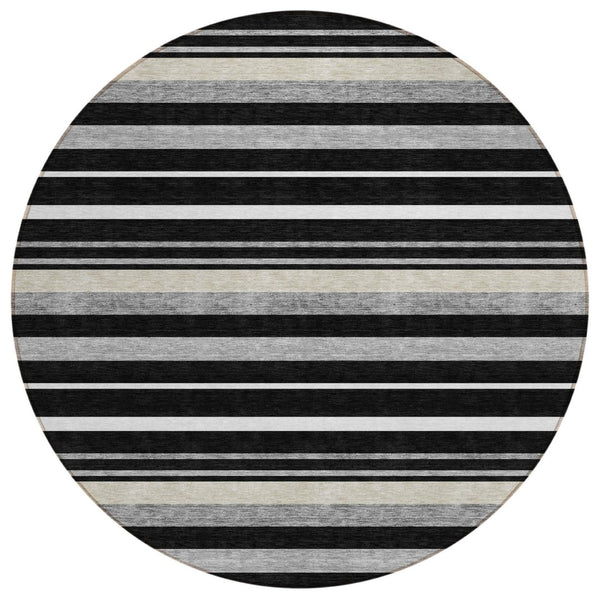 HomeRoots 5' Striped Washable Area Rug for Indoor and Outdoor Use – Durable, Stylish, and Easy to Clean! 8' Round 591731