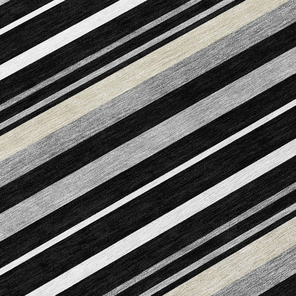 Homeroots 3' Black Ivory And Gray Striped Washable Area Rug - Stylish Indoor Outdoor Design For Any Space 8' Round Polyester 591731