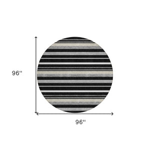 Homeroots 3' Black Ivory And Gray Striped Washable Area Rug - Stylish Indoor Outdoor Design For Any Space 8' Round Polyester 591731
