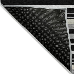 Homeroots 3' Black Ivory And Gray Striped Washable Area Rug - Stylish Indoor Outdoor Design For Any Space 8' X 10' Polyester 591732