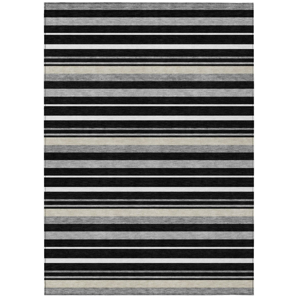 HomeRoots 9' Durable Black Ivory and Gray Striped Area Rug for Indoor and Outdoor Spaces – Easy Care & Stylish 9' X 12' 591733