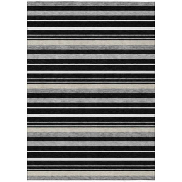 HomeRoots 9' Durable Black Ivory and Gray Striped Area Rug for Indoor and Outdoor Spaces – Easy Care & Stylish 9' X 12' 591733