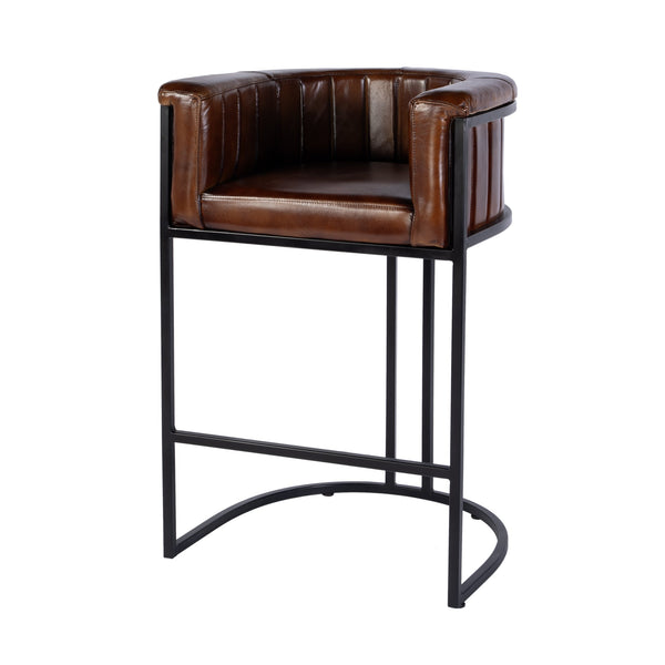 Butler Specialty Butler Leather Barrel Bar Stool - 29" Seat Height, Luxurious Black & Brown Design For Any Room Black,Brown Iron,Genuine Leather 5917344-butler