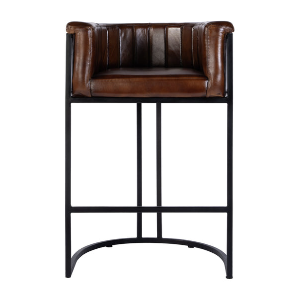 Butler Specialty Butler Leather Barrel Bar Stool - 29" Seat Height, Luxurious Black & Brown Design For Any Room Black,Brown Iron,Genuine Leather 5917344-butler