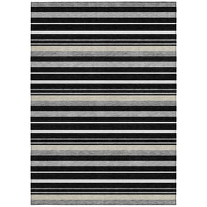 Homeroots 3' Black Ivory And Gray Striped Washable Area Rug - Stylish Indoor Outdoor Design For Any Space 10' X 14' Polyester 591734