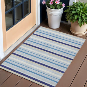 Homeroots 3' Black Ivory And Gray Striped Washable Area Rug - Stylish Indoor Outdoor Design For Any Space 3' X 5' Polyester 591735