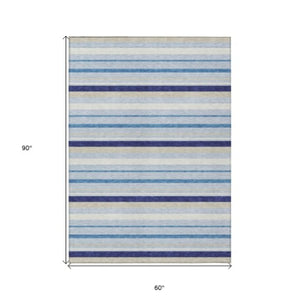 Homeroots 3' Black Ivory And Gray Striped Washable Area Rug - Stylish Indoor Outdoor Design For Any Space 5' X 8' Polyester 591736