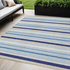 Homeroots 3' Black Ivory And Gray Striped Washable Area Rug - Stylish Indoor Outdoor Design For Any Space 5' X 8' Polyester 591736