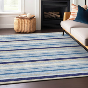 Homeroots 3' Black Ivory And Gray Striped Washable Area Rug - Stylish Indoor Outdoor Design For Any Space 5' X 8' Polyester 591736