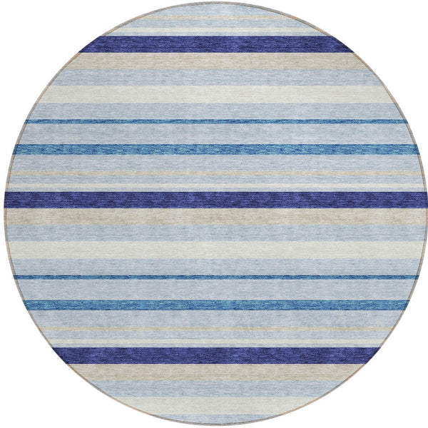 Homeroots 3' Black Ivory And Gray Striped Washable Area Rug - Stylish Indoor Outdoor Design For Any Space 8' Round Polyester 591737