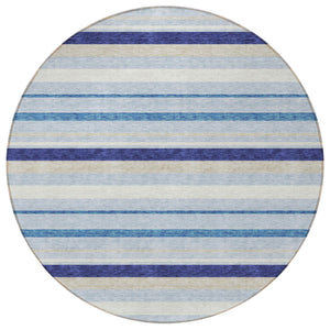 Homeroots 3' Black Ivory And Gray Striped Washable Area Rug - Stylish Indoor Outdoor Design For Any Space 8' Round Polyester 591737