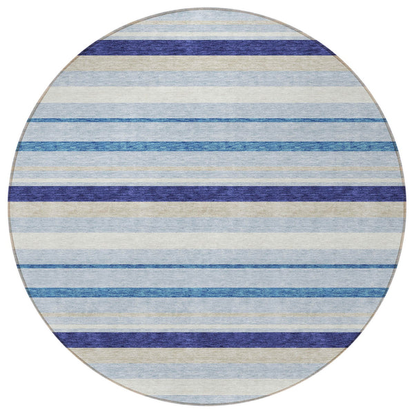 Homeroots 3' Black Ivory And Gray Striped Washable Area Rug - Stylish Indoor Outdoor Design For Any Space 8' Round Polyester 591737