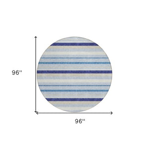 Homeroots 3' Black Ivory And Gray Striped Washable Area Rug - Stylish Indoor Outdoor Design For Any Space 8' Round Polyester 591737
