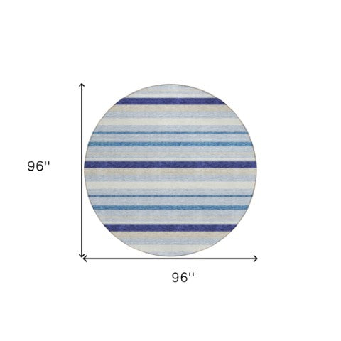 Homeroots 3' Black Ivory And Gray Striped Washable Area Rug - Stylish Indoor Outdoor Design For Any Space 8' Round Polyester 591737