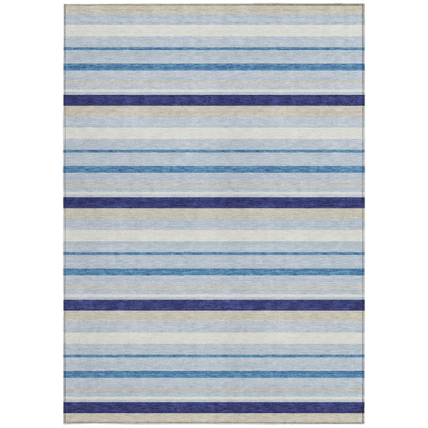 Homeroots 3' Black Ivory And Gray Striped Washable Area Rug - Stylish Indoor Outdoor Design For Any Space 8' X 10' Polyester 591738