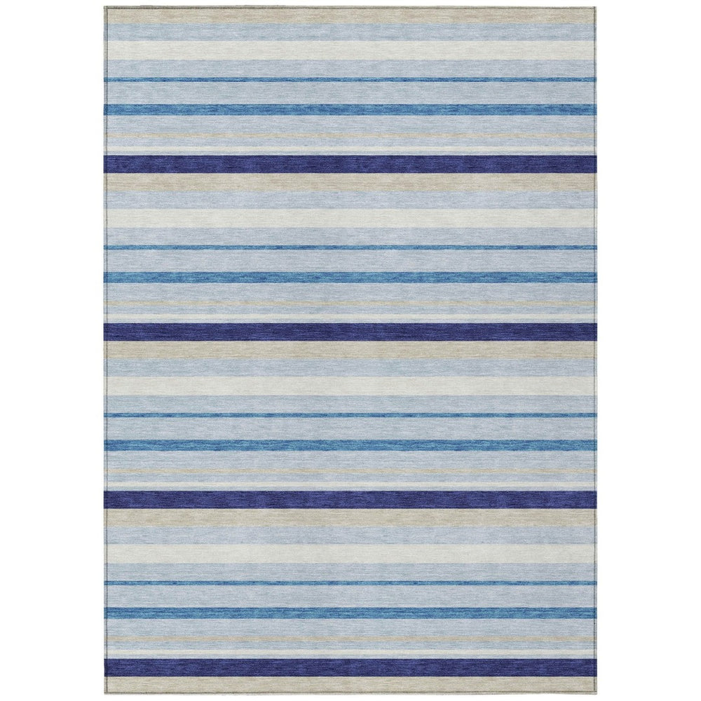 HomeRoots 5' Striped Washable Area Rug in Blue, Purple & Gray – Durable, Stain-Resistant for Indoor & Outdoor Use 8' X 10' 591738