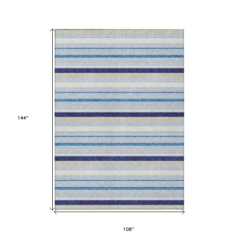 Homeroots 3' Black Ivory And Gray Striped Washable Area Rug - Stylish Indoor Outdoor Design For Any Space 9' X 12' Polyester 591739