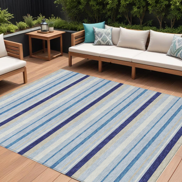 Homeroots 3' Black Ivory And Gray Striped Washable Area Rug - Stylish Indoor Outdoor Design For Any Space 9' X 12' Polyester 591739