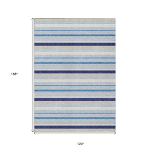 Homeroots 3' Black Ivory And Gray Striped Washable Area Rug - Stylish Indoor Outdoor Design For Any Space 10' X 14' Polyester 591740