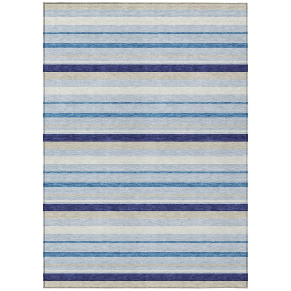 HomeRoots 5' Striped Washable Area Rug in Blue, Purple & Gray – Durable, Stain-Resistant for Indoor & Outdoor Use 10' X 14' 591740