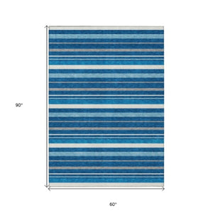 Homeroots 3' Black Ivory And Gray Striped Washable Area Rug - Stylish Indoor Outdoor Design For Any Space 5' X 8' Polyester 591742