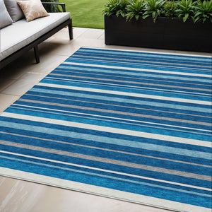 Homeroots 3' Black Ivory And Gray Striped Washable Area Rug - Stylish Indoor Outdoor Design For Any Space 5' X 8' Polyester 591742