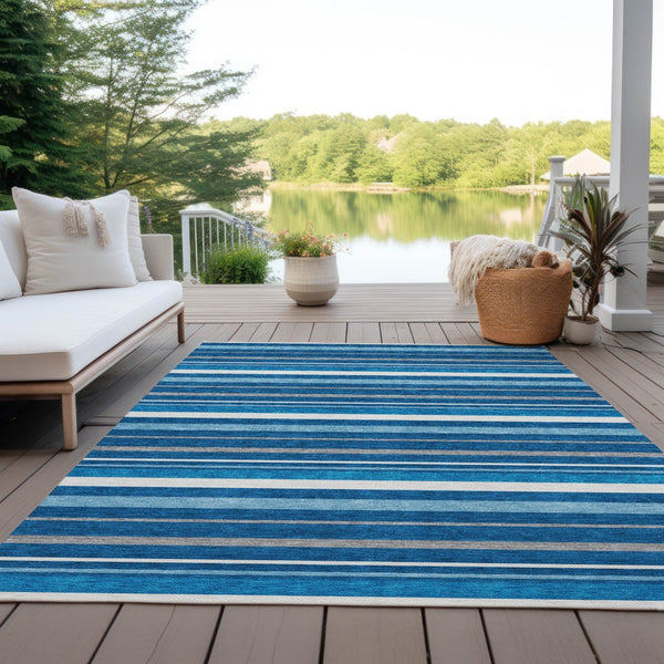 Homeroots 3' Black Ivory And Gray Striped Washable Area Rug - Stylish Indoor Outdoor Design For Any Space 5' X 8' Polyester 591742