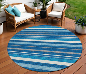 Homeroots 3' Black Ivory And Gray Striped Washable Area Rug - Stylish Indoor Outdoor Design For Any Space 8' Round Polyester 591743