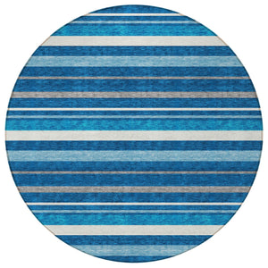 Homeroots 3' Black Ivory And Gray Striped Washable Area Rug - Stylish Indoor Outdoor Design For Any Space 8' Round Polyester 591743