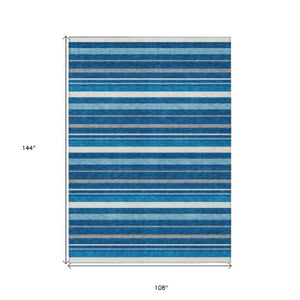 Homeroots 3' Black Ivory And Gray Striped Washable Area Rug - Stylish Indoor Outdoor Design For Any Space 9' X 12' Polyester 591745