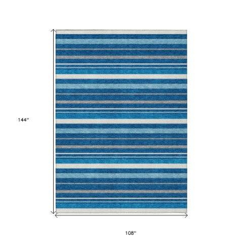 Homeroots 3' Black Ivory And Gray Striped Washable Area Rug - Stylish Indoor Outdoor Design For Any Space 9' X 12' Polyester 591745