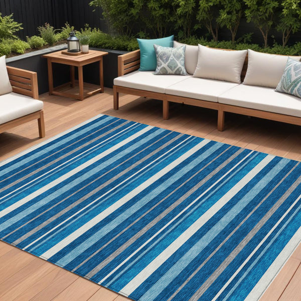 Homeroots 3' Black Ivory And Gray Striped Washable Area Rug - Stylish Indoor Outdoor Design For Any Space 9' X 12' Polyester 591745