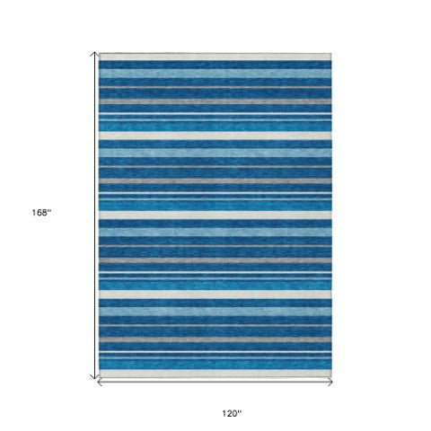 Homeroots 3' Black Ivory And Gray Striped Washable Area Rug - Stylish Indoor Outdoor Design For Any Space 10' X 14' Polyester 591746