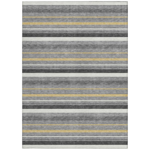 Homeroots 3' Black Ivory And Gray Striped Washable Area Rug - Stylish Indoor Outdoor Design For Any Space 3' X 5' Polyester 591747