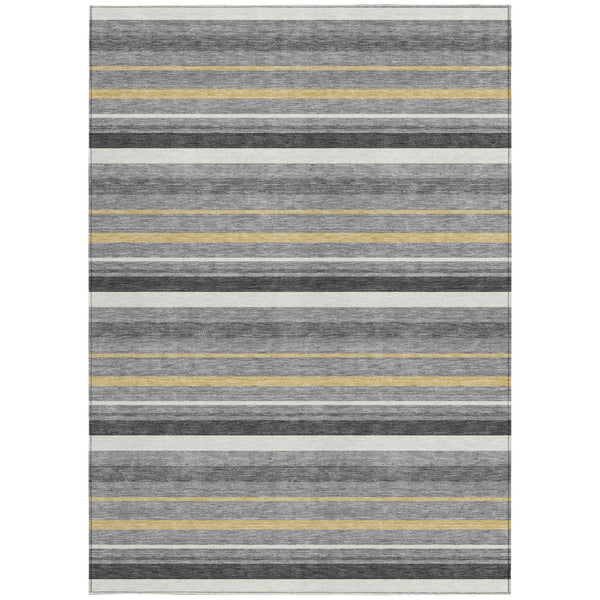 Homeroots 3' Black Ivory And Gray Striped Washable Area Rug - Stylish Indoor Outdoor Design For Any Space 3' X 5' Polyester 591747