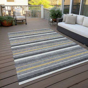 Homeroots 3' Black Ivory And Gray Striped Washable Area Rug - Stylish Indoor Outdoor Design For Any Space 3' X 5' Polyester 591747
