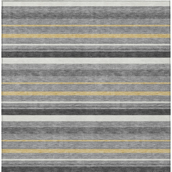 Homeroots 3' Black Ivory And Gray Striped Washable Area Rug - Stylish Indoor Outdoor Design For Any Space 5' X 8' Polyester 591748