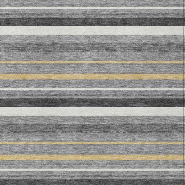 Homeroots 3' Black Ivory And Gray Striped Washable Area Rug - Stylish Indoor Outdoor Design For Any Space 5' X 8' Polyester 591748