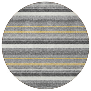 Homeroots 3' Black Ivory And Gray Striped Washable Area Rug - Stylish Indoor Outdoor Design For Any Space 8' Round Polyester 591749