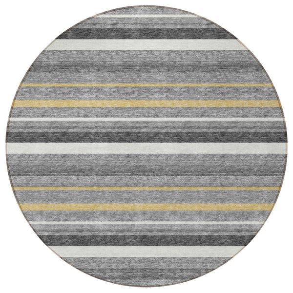 Homeroots 3' Black Ivory And Gray Striped Washable Area Rug - Stylish Indoor Outdoor Design For Any Space 8' Round Polyester 591749