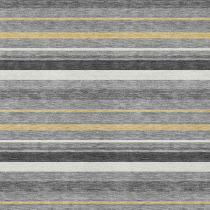 Homeroots 3' Black Ivory And Gray Striped Washable Area Rug - Stylish Indoor Outdoor Design For Any Space 8' X 10' Polyester 591750
