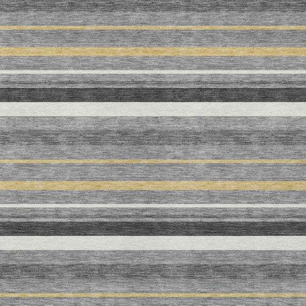 Homeroots 3' Black Ivory And Gray Striped Washable Area Rug - Stylish Indoor Outdoor Design For Any Space 8' X 10' Polyester 591750
