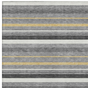 Homeroots 3' Black Ivory And Gray Striped Washable Area Rug - Stylish Indoor Outdoor Design For Any Space 9' X 12' Polyester 591751