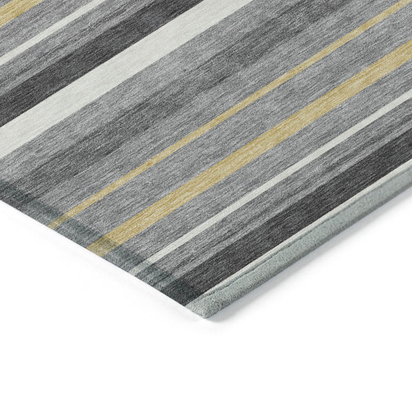 Homeroots 3' Black Ivory And Gray Striped Washable Area Rug - Stylish Indoor Outdoor Design For Any Space 10' X 14' Polyester 591752