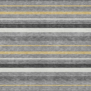 Homeroots 3' Black Ivory And Gray Striped Washable Area Rug - Stylish Indoor Outdoor Design For Any Space 10' X 14' Polyester 591752