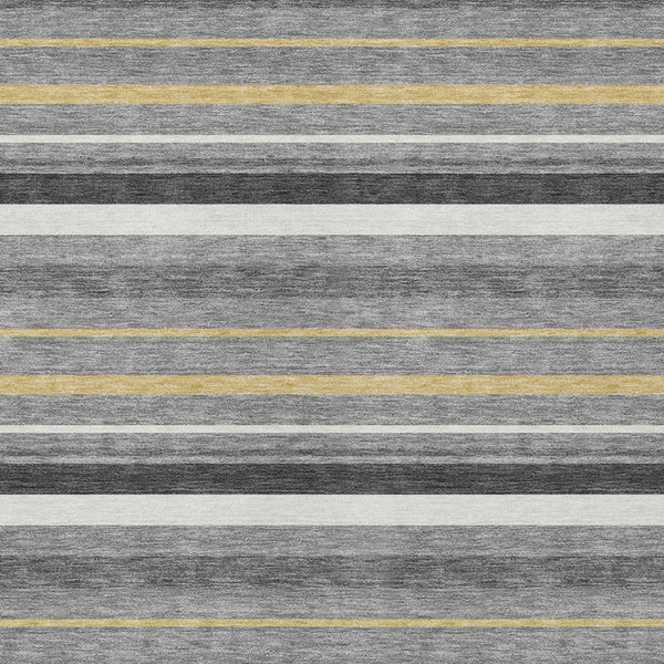Homeroots 3' Black Ivory And Gray Striped Washable Area Rug - Stylish Indoor Outdoor Design For Any Space 10' X 14' Polyester 591752
