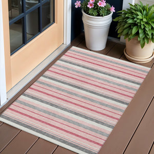 Homeroots 3' Black Ivory And Gray Striped Washable Area Rug - Stylish Indoor Outdoor Design For Any Space 3' X 5' Polyester 591753