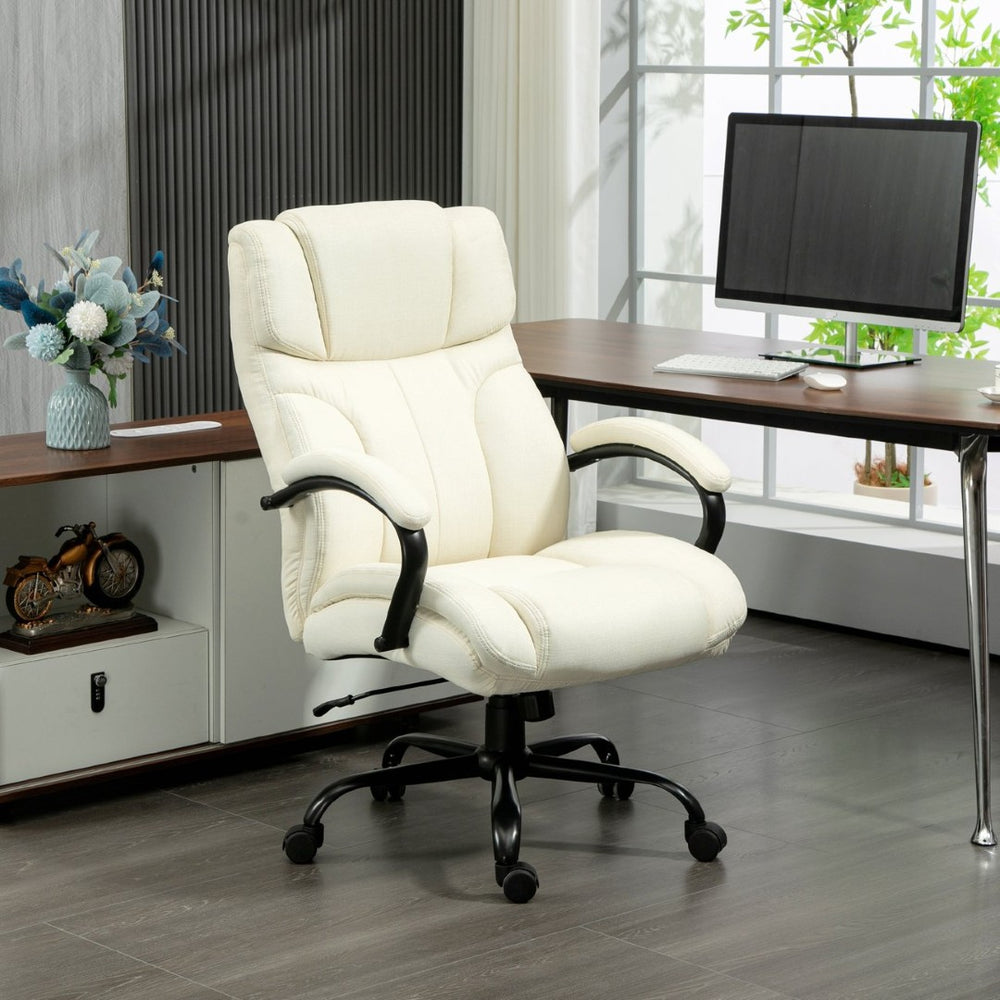 English Elm Vinsetto Big And Tall Office Chair - Ergonomic Executive Seat, Adjustable Height, Cream Linen Finish W2225P217954-GIGA