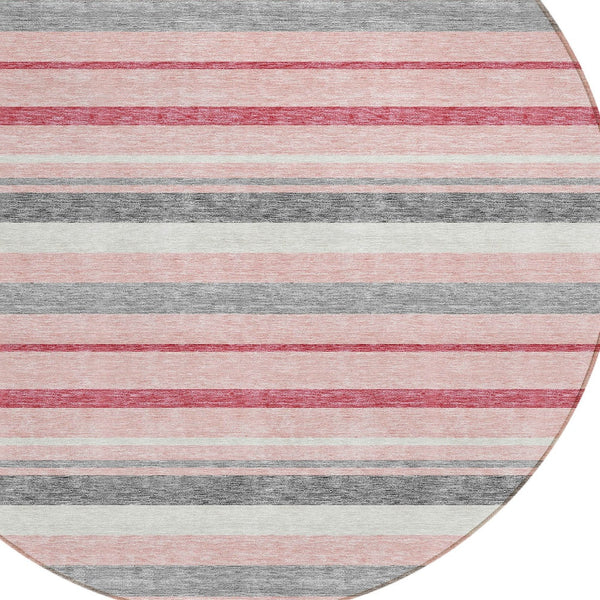 Homeroots 3' Black Ivory And Gray Striped Washable Area Rug - Stylish Indoor Outdoor Design For Any Space 8' Round Polyester 591755